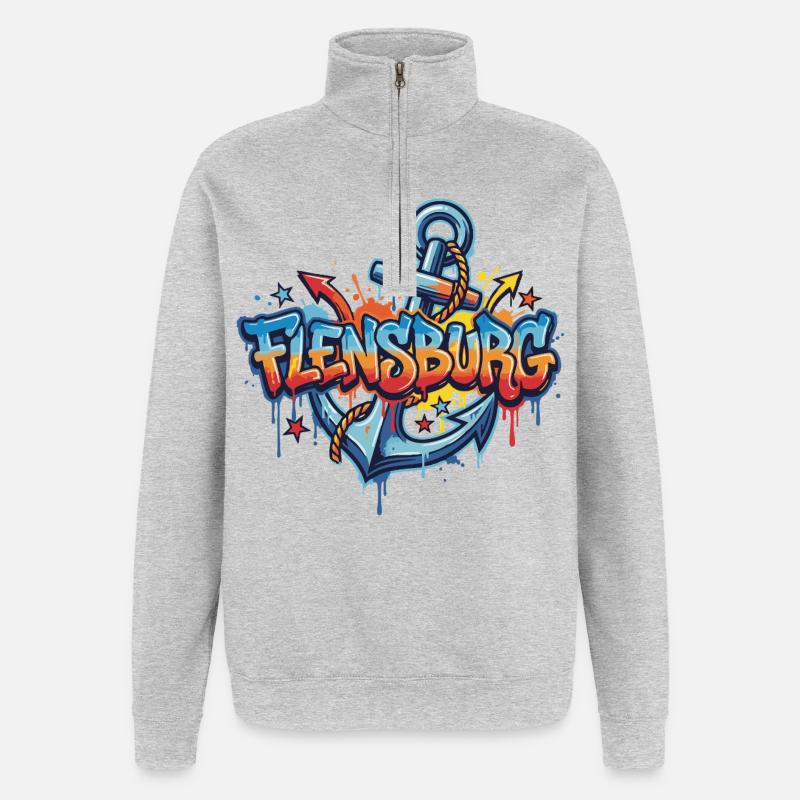 Graffiti de Flensburg avec ancre - Sweat à zip 1/4 - gris chiné