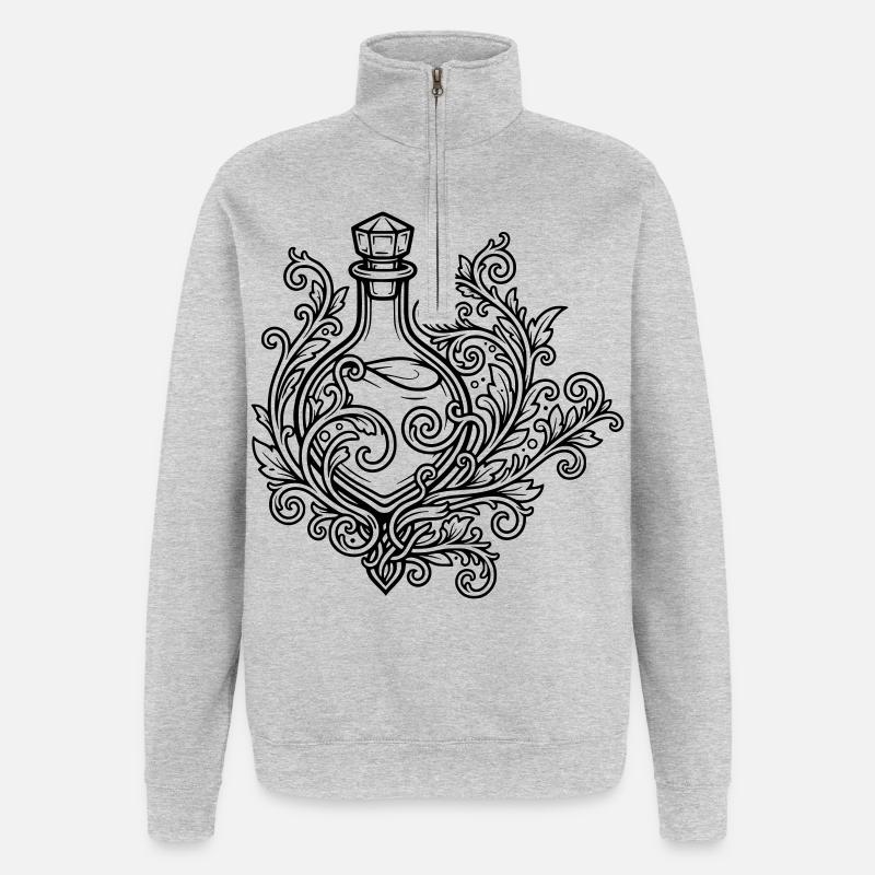 Fiole d'elixir et fleurs - Sweat à zip 1/4 - gris chiné