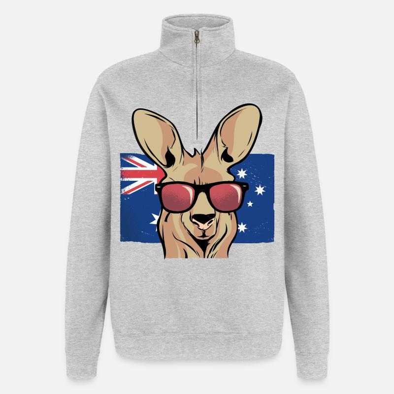 Känguru mit Sonnenbrillen Aussie Flagge - Quarter-Zip-Sweatshirt - Grau meliert