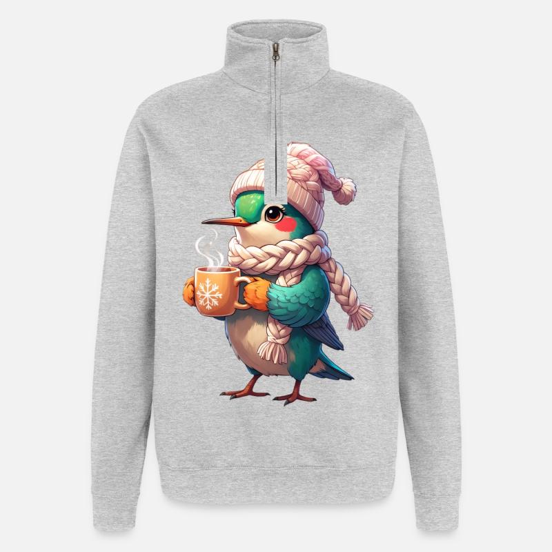 Écharpe d’oiseau granuleuse d’hiver - Sweat à zip 1/4 - gris chiné