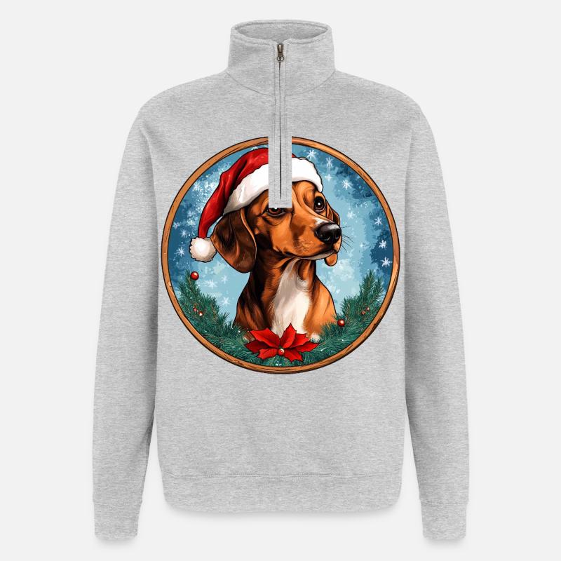 Dackel Weihnachtsmann - Quarter-Zip-Sweatshirt - Grau meliert