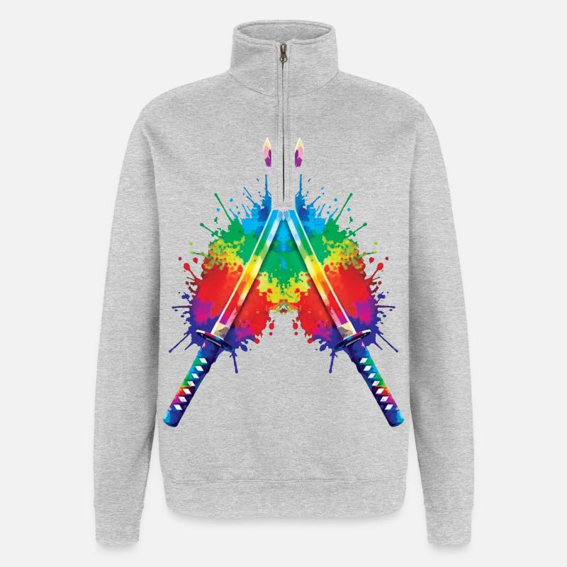 Katanas Splash Art – Japanische Schwerter Samurai-Kunst - Quarter-Zip-Sweatshirt - Grau meliert