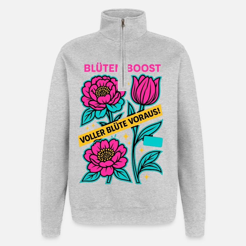 Blüten Boost, Frühlingspower, Blüte voraus - Quarter-Zip-Sweatshirt - Grau meliert