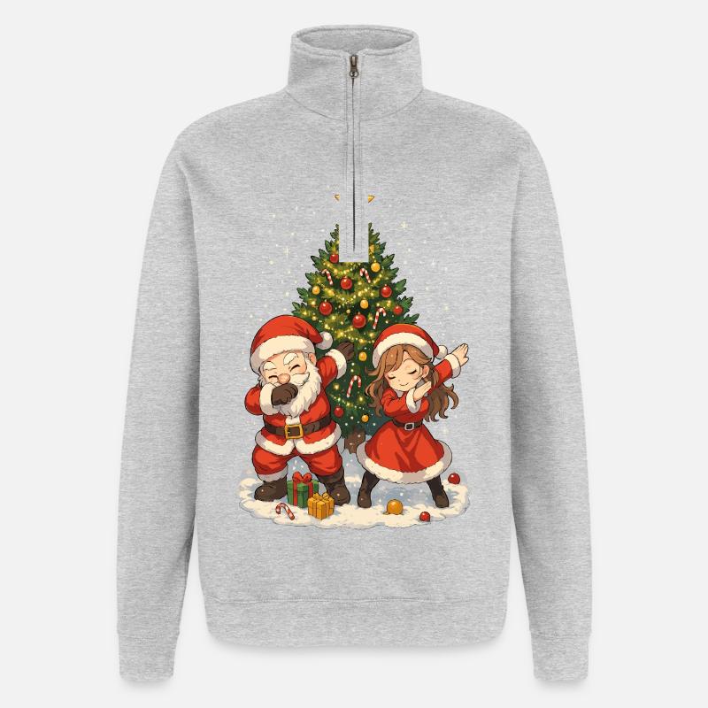 Christmas Dab, Santa Squad, Fun Xmas - Sweat à zip 1/4 - gris chiné