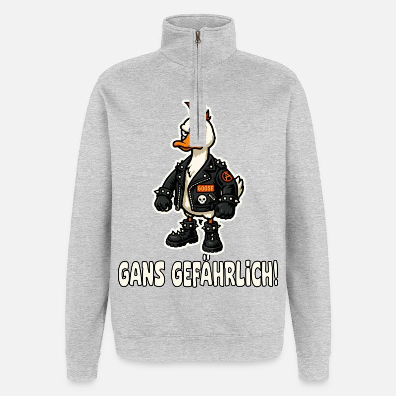 Punk goose in leather jacket - Quarter-Zip Sweatshirt - heather grey