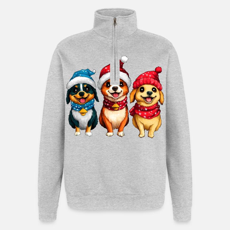 Weihnachtsmann Hund - Quarter-Zip-Sweatshirt - Grau meliert
