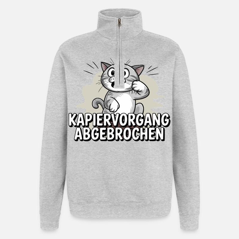 Kapiervorgang abgebrochen – Katze verwirrt - Quarter-Zip-Sweatshirt - Grau meliert