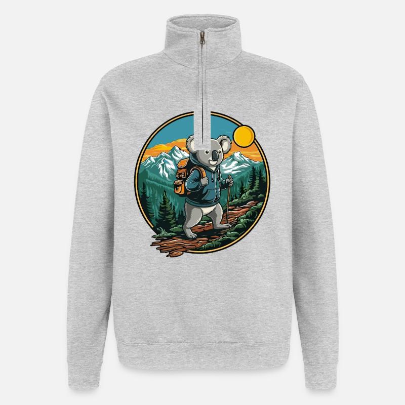 Camping de randonnée de Koala mignon - Sweat à zip 1/4 - gris chiné