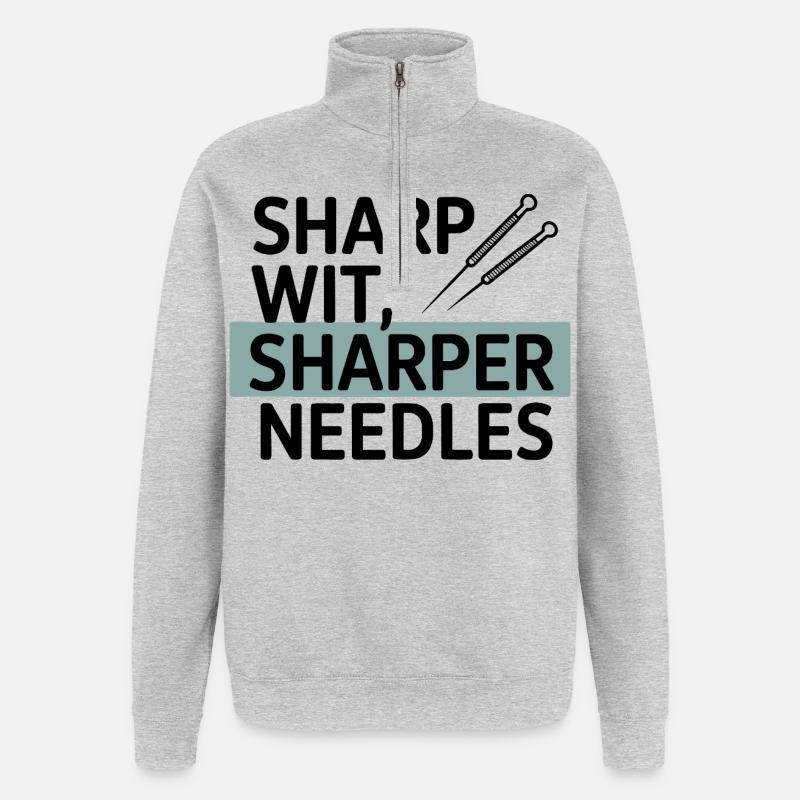 Sharp Wit Sharper Needles Acupuncturist Profession - Quarter-Zip Sweatshirt - heather grey