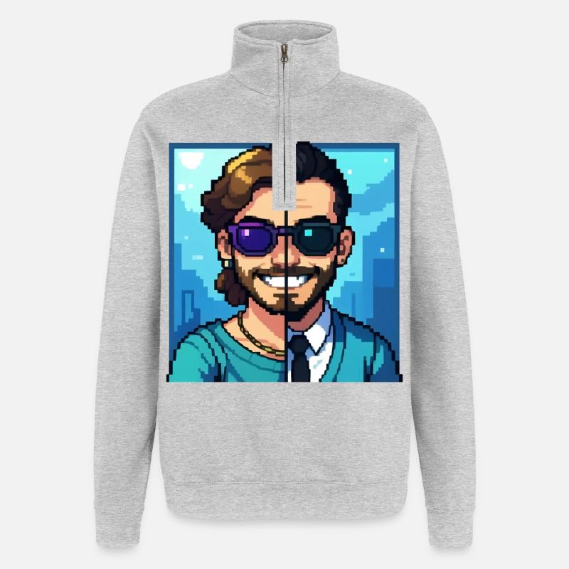BOY MEET BOY - nice people - Sweat à zip 1/4 - gris chiné