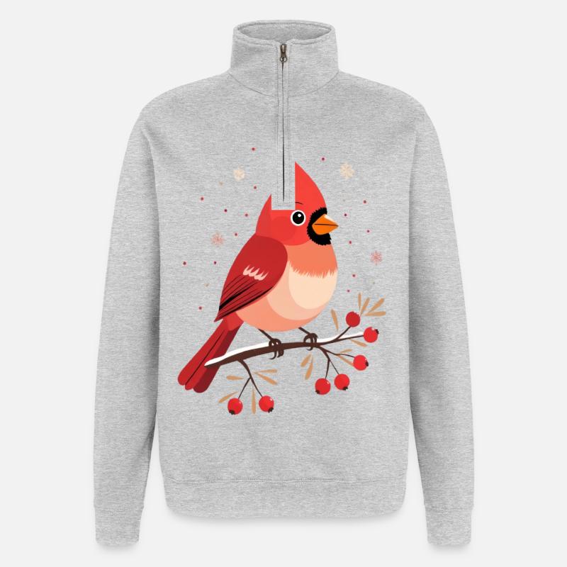 Cardinal d’hiver sur la branche - Sweat à zip 1/4 - gris chiné