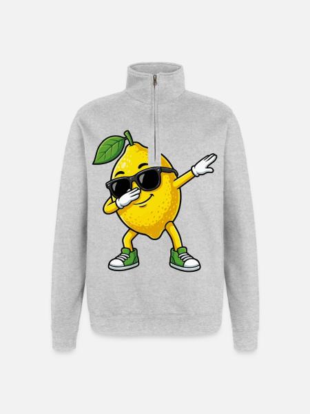 Funny Lemon in Dab Pose Cartoon - Quarter-Zip Sweatshirt - heather grey