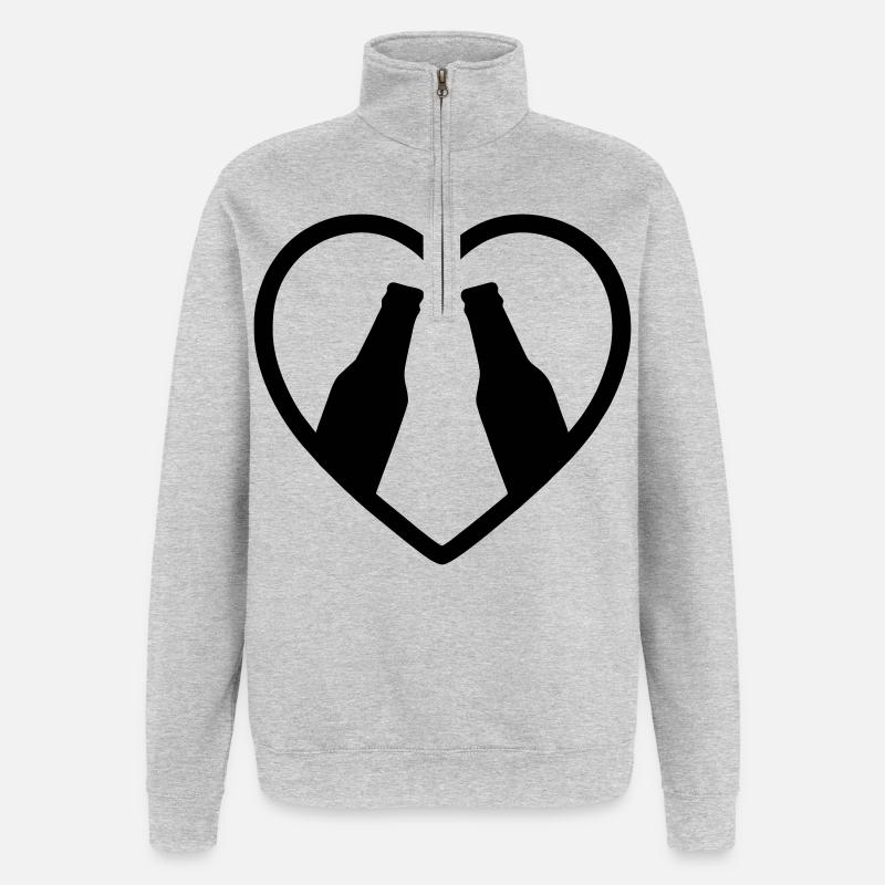 Herz-Bierflaschen, Prost, Geschenk - Quarter-Zip-Sweatshirt - Grau meliert