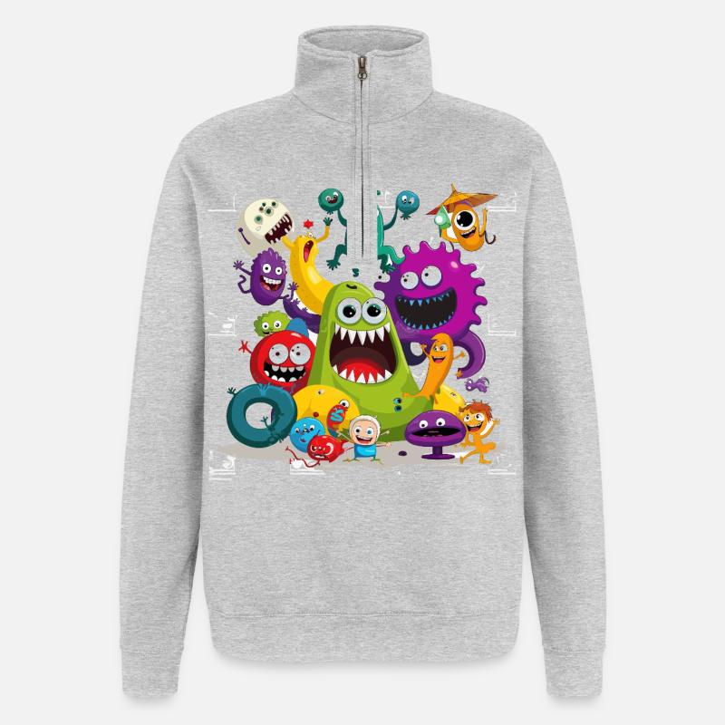 Bunte Monstertruppe Parade - Quarter-Zip-Sweatshirt - Grau meliert