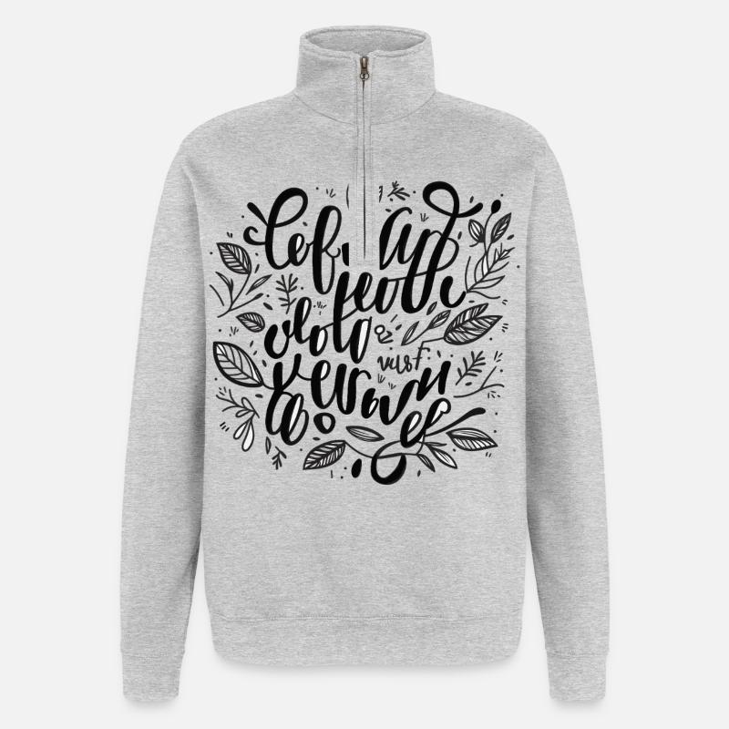Lettrage manuel du feuillage - Sweat à zip 1/4 - gris chiné