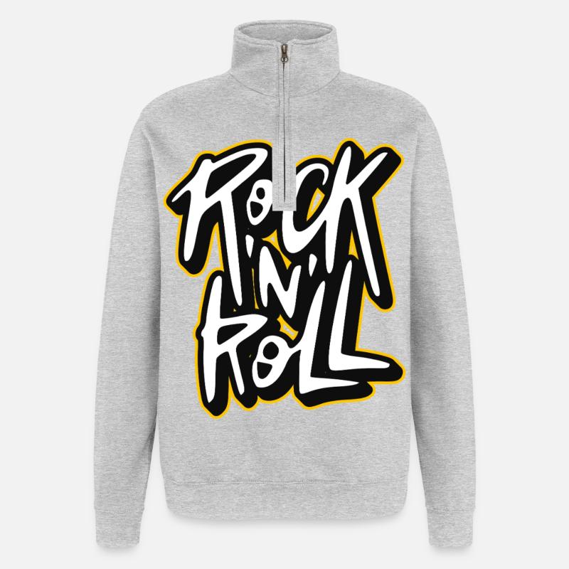 Rock 'n' Roll Graffiti-Stil Skript-Logo - Quarter-Zip-Sweatshirt - Grau meliert