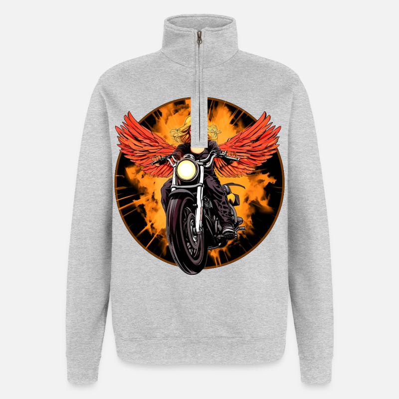 Engel Motorrad / Motorradfahrer Engel - Quarter-Zip-Sweatshirt - Grau meliert