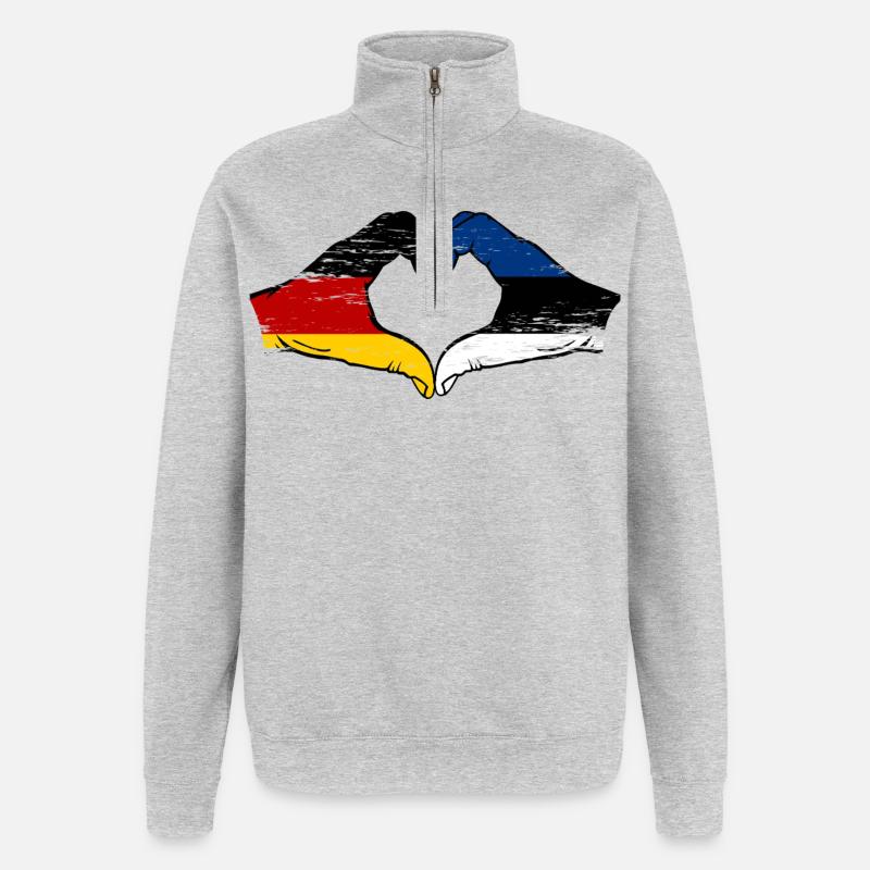 Drapeau allemand Estonie Heart utilisé - Sweat à zip 1/4 - gris chiné