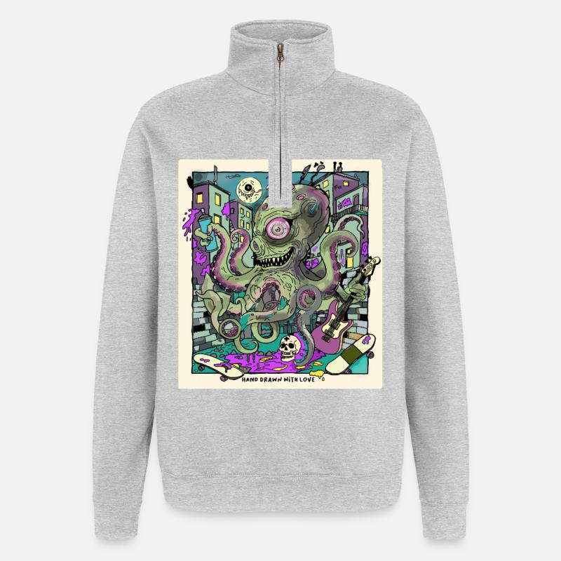 Polipus de 14 ans - Sweat à zip 1/4 - gris chiné