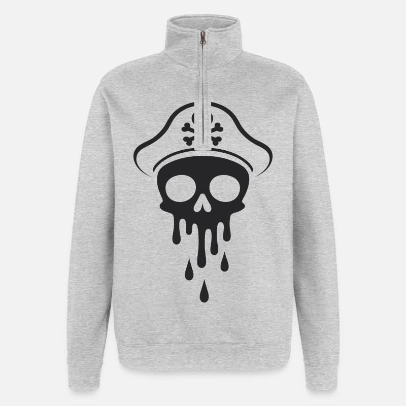 Melting Captain Skull Skull Captain Hat - Quarter-Zip Sweatshirt - heather grey