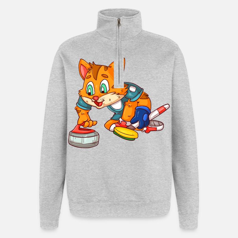 Curlingspieler Katze - Quarter-Zip-Sweatshirt - Grau meliert