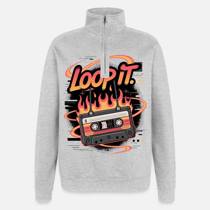 Retro Kassette Loop It Musikdesign - Quarter-Zip-Sweatshirt - Grau meliert