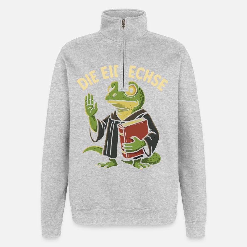 Die Eid-Echse als lustiger Justiz-Gag - Quarter-Zip-Sweatshirt - Grau meliert