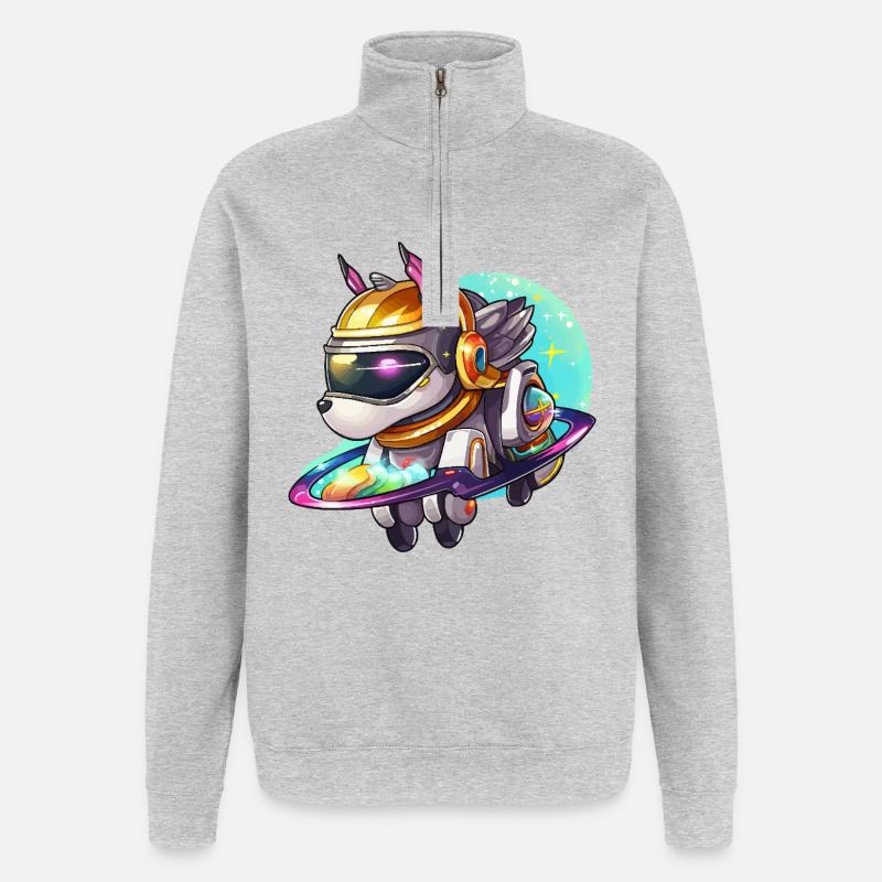 Chien de l’espace sur un hoverboard - Sweat à zip 1/4 - gris chiné