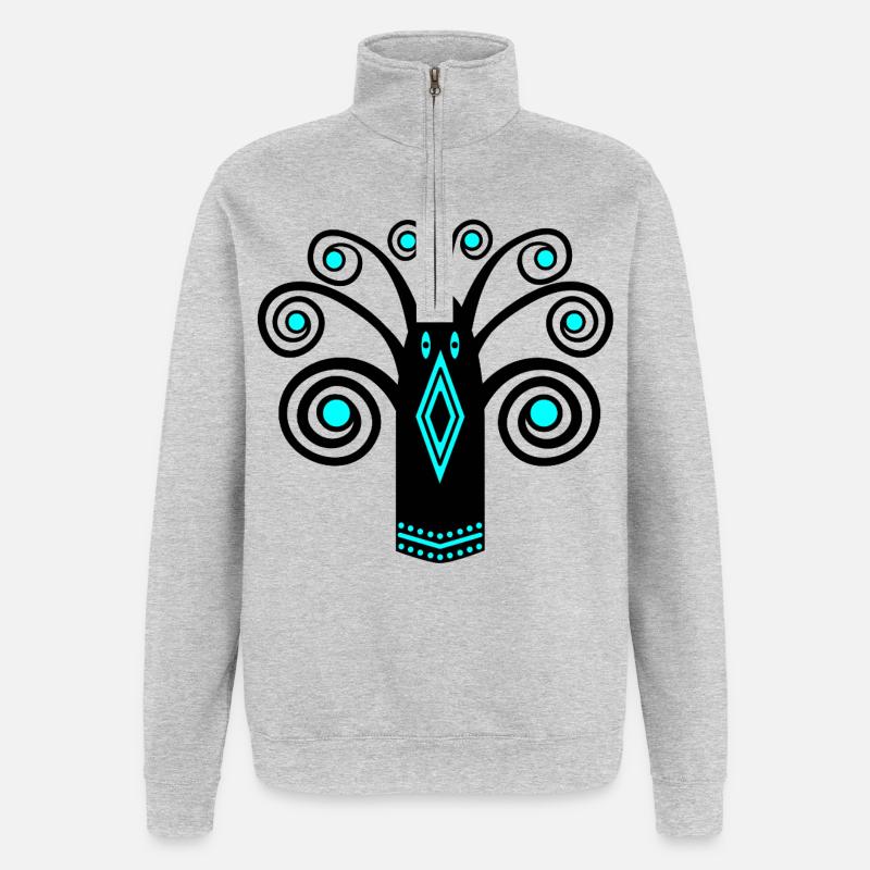 Vogelgrafik - Quarter-Zip-Sweatshirt - Grau meliert