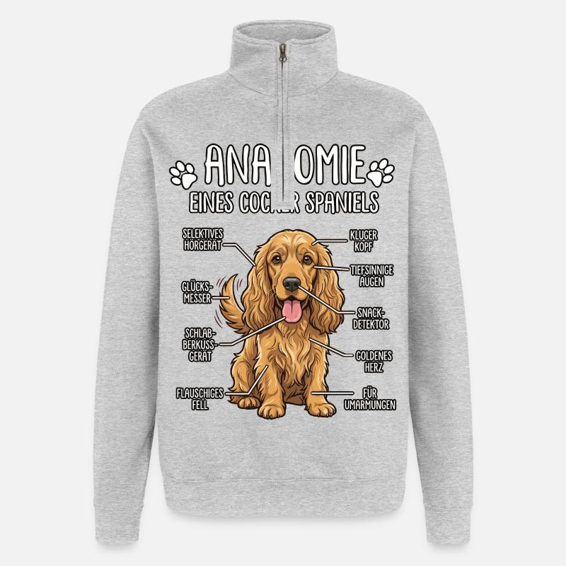Cocker Spaniel : La vraie anatomie - Sweat à zip 1/4 - gris chiné