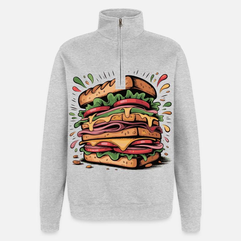 Burger Pop Art Explosion - Sweat à zip 1/4 - gris chiné