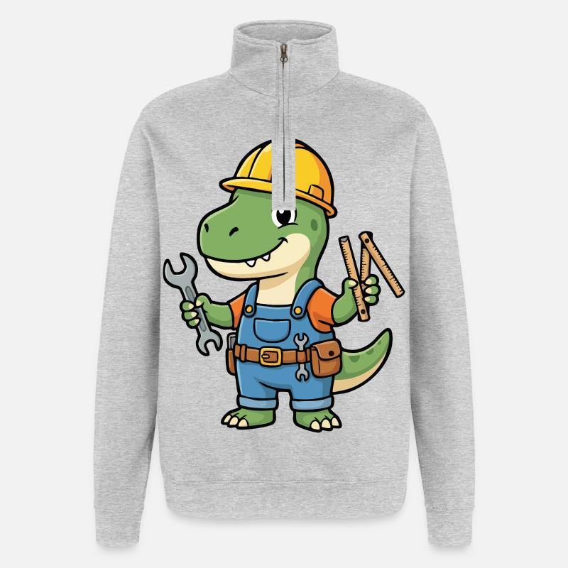 Dino construction worker with tools - Quarter-Zip Sweatshirt - heather grey
