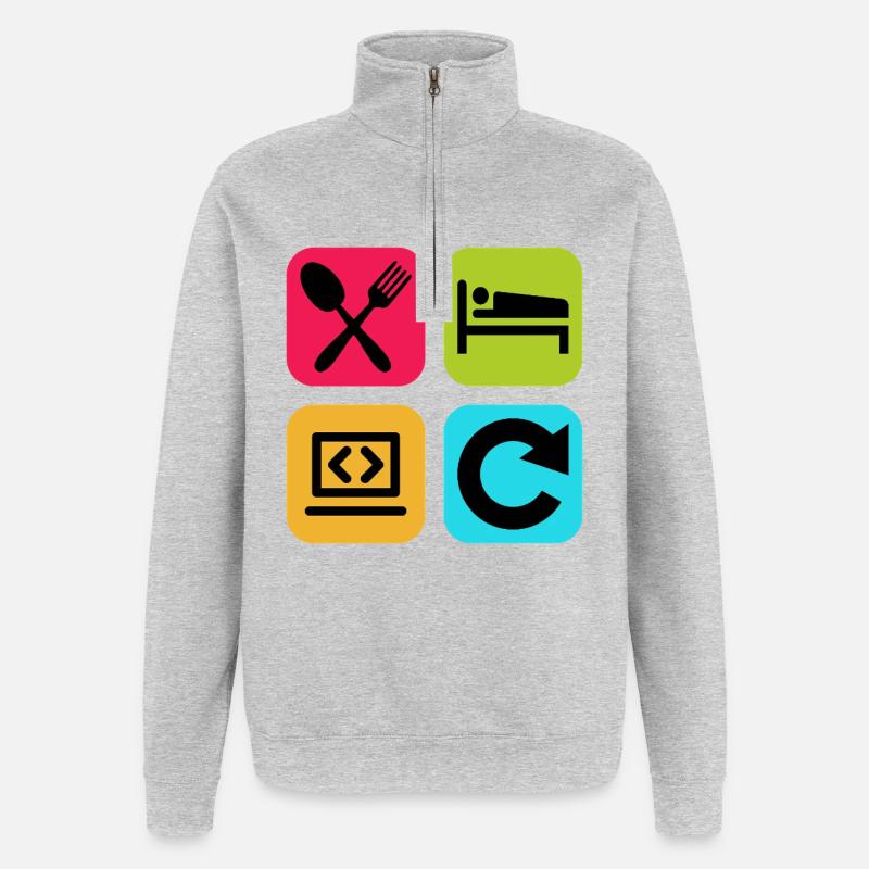 Essen, schlaf, Programm wiederholen, lustiger Zitatcode - Quarter-Zip-Sweatshirt - Grau meliert