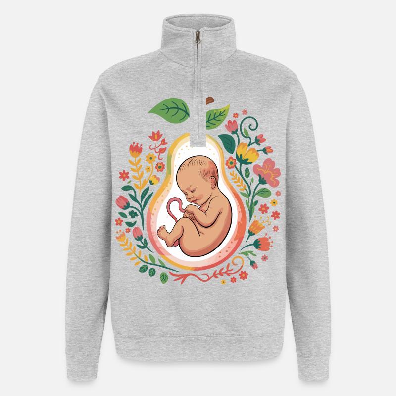 Frucht des Lebens: Blütenbauch - Quarter-Zip-Sweatshirt - Grau meliert