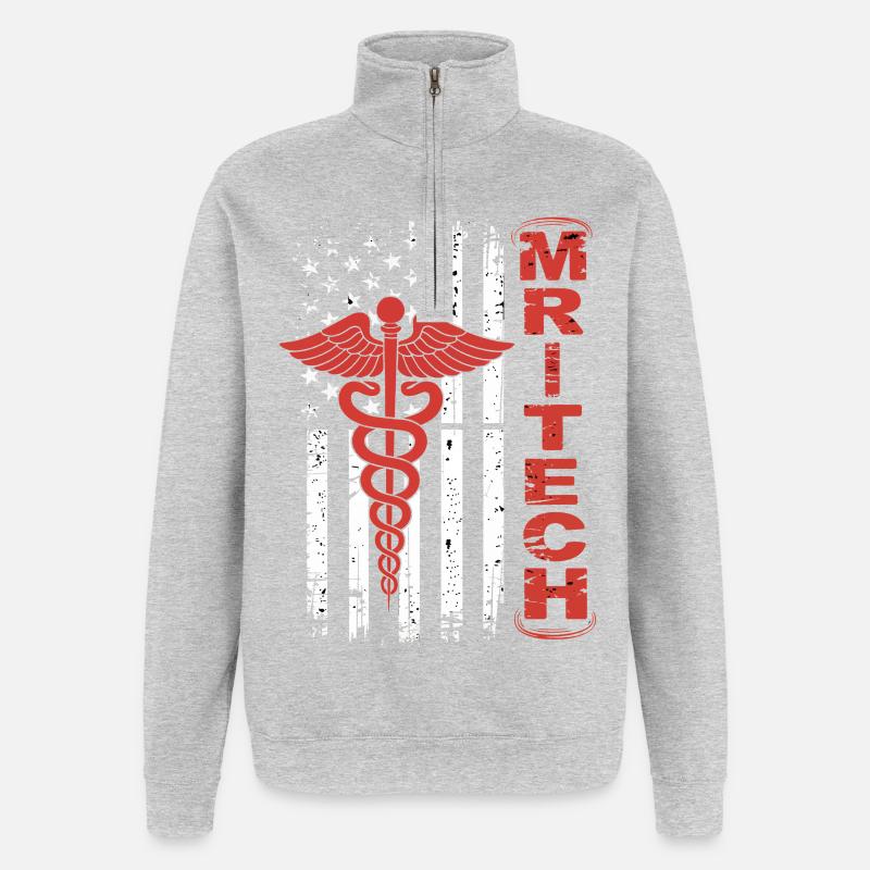 Rote MedTech Caduceus Flagge - Quarter-Zip-Sweatshirt - Grau meliert