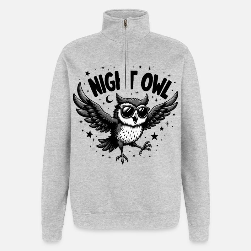 Night Owl Eule mit Sonnenbrille - Quarter-Zip-Sweatshirt - Grau meliert