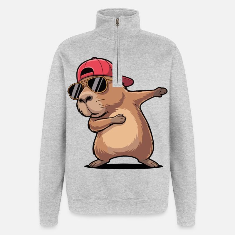 Cool Capybara Dabbing - Quarter-Zip Sweatshirt - heather grey