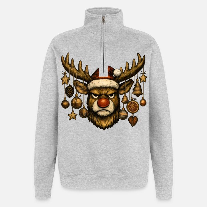 Hirsch Rudolph Joyeux Noël - Sweat à zip 1/4 - gris chiné