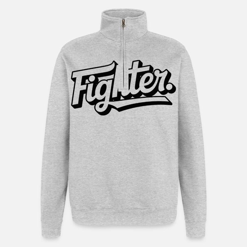 fighter. Schriftzug Clean - Quarter-Zip-Sweatshirt - Grau meliert