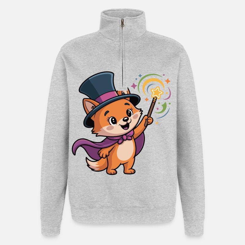 Zauberfuchs mit Sternenstab - Quarter-Zip-Sweatshirt - Grau meliert