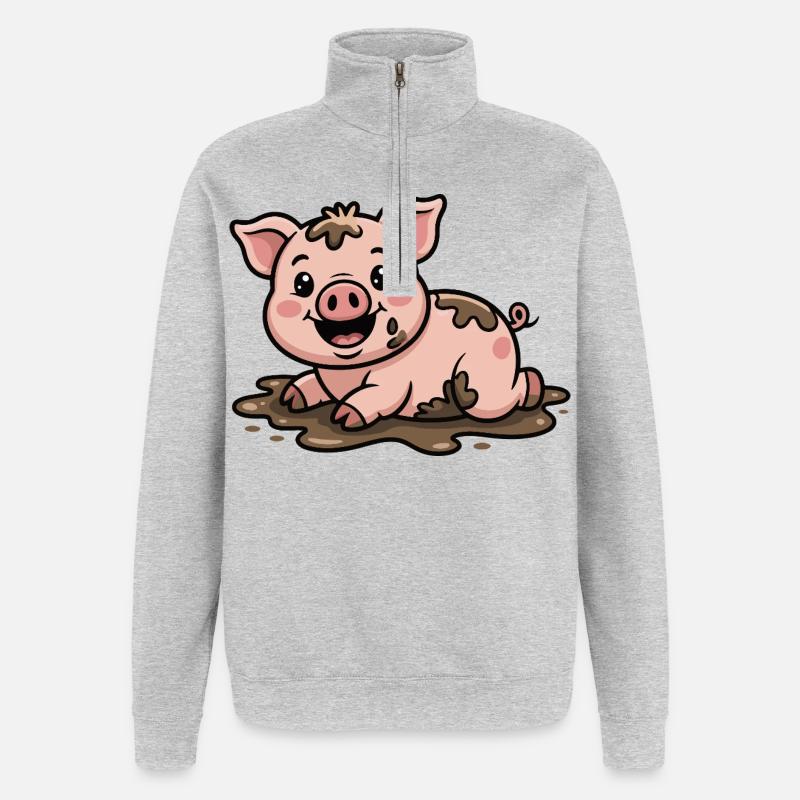 Cochon dans la boue mignon - Sweat à zip 1/4 - gris chiné