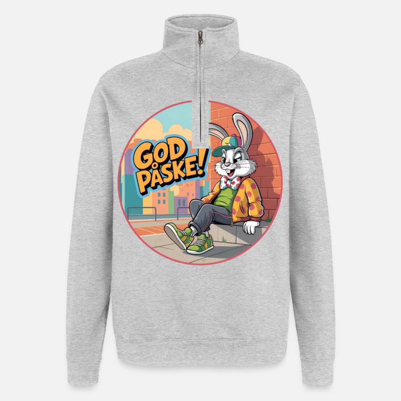 Happy Easter with funny Easter bunny - Quarter-Zip Sweatshirt - heather grey
