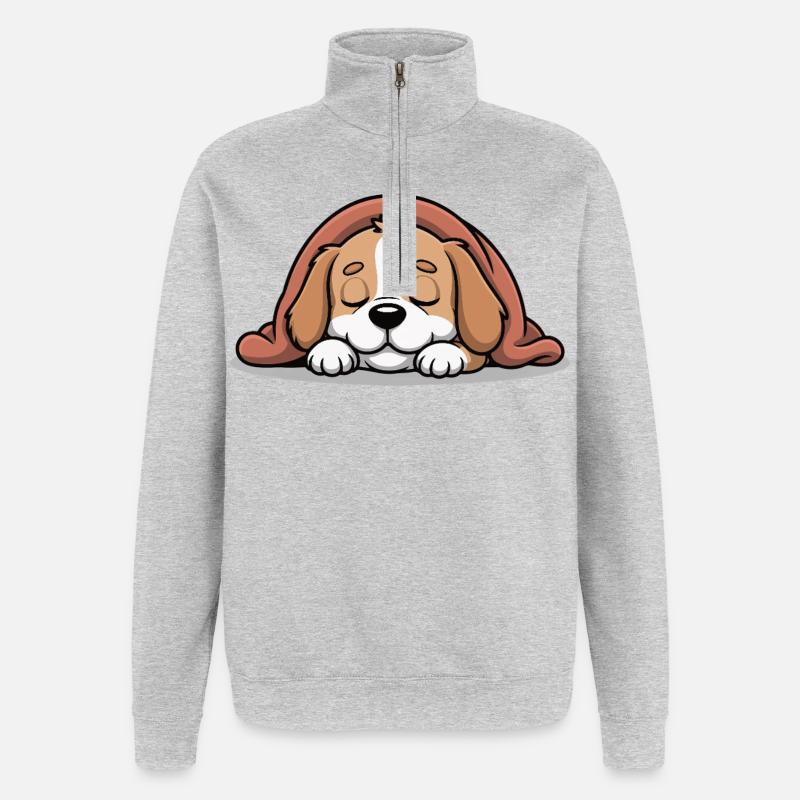 Sleeping Beagle Under Blanket - Quarter-Zip Sweatshirt - heather grey
