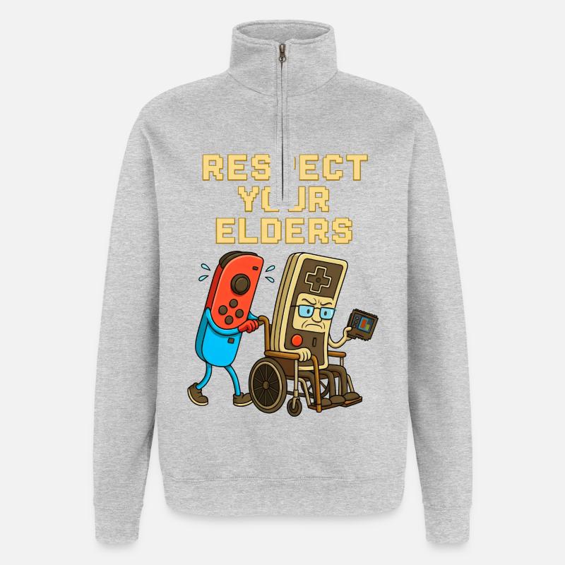 Respect Your Elders Gaming Control Rétro - Sweat à zip 1/4 - gris chiné