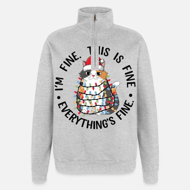 Chat guirlande et bonnet de Noël - Sweat à zip 1/4 - gris chiné