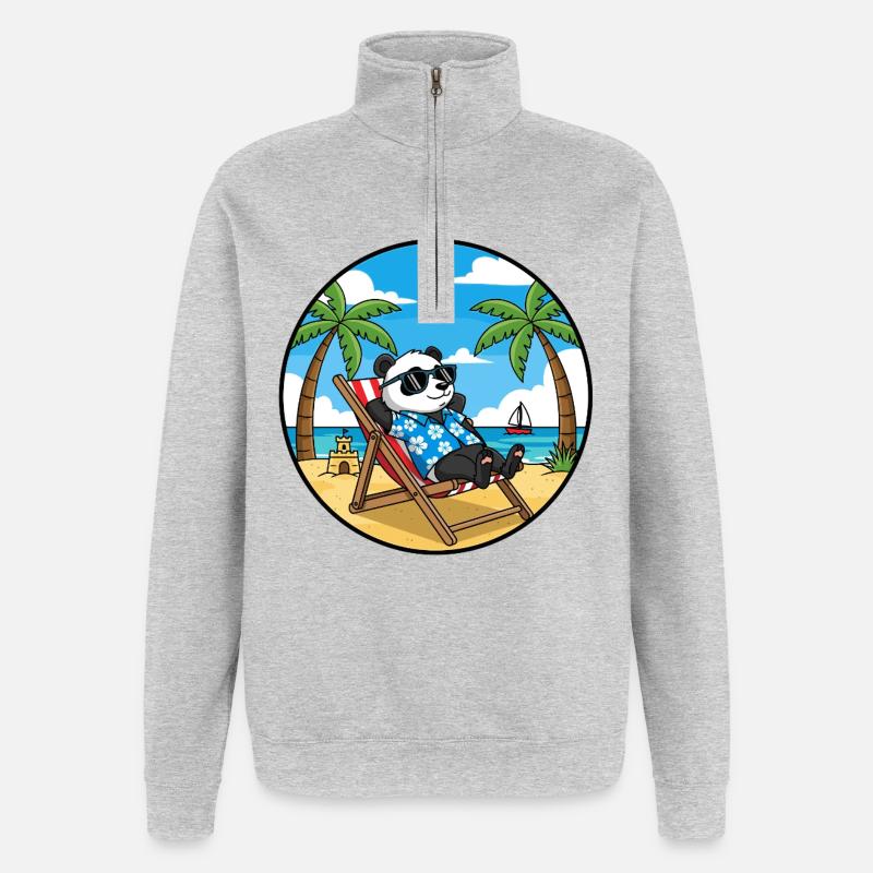 Coole Panda Beach Vacation Summer Vibes - Quarter-Zip-Sweatshirt - Grau meliert