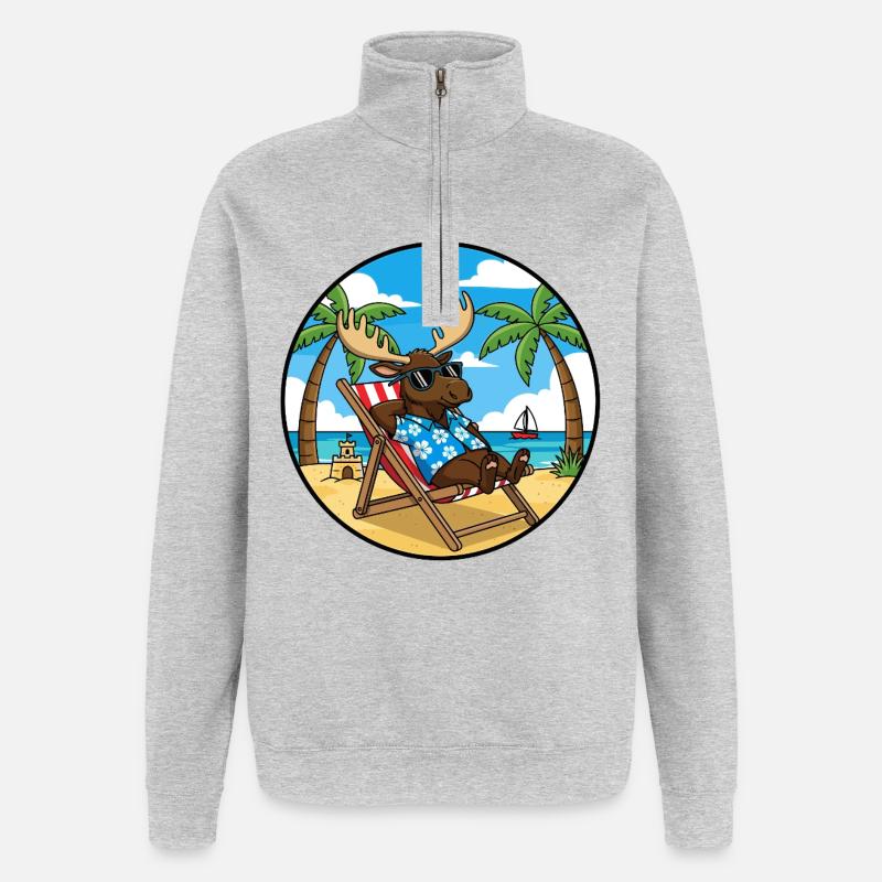 Coole Moose Beach Vacation Summer Vibes - Quarter-Zip-Sweatshirt - Grau meliert