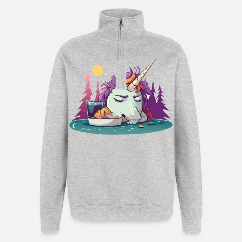 Verschlafenes Einhorn am Teich - Quarter-Zip-Sweatshirt - Grau meliert