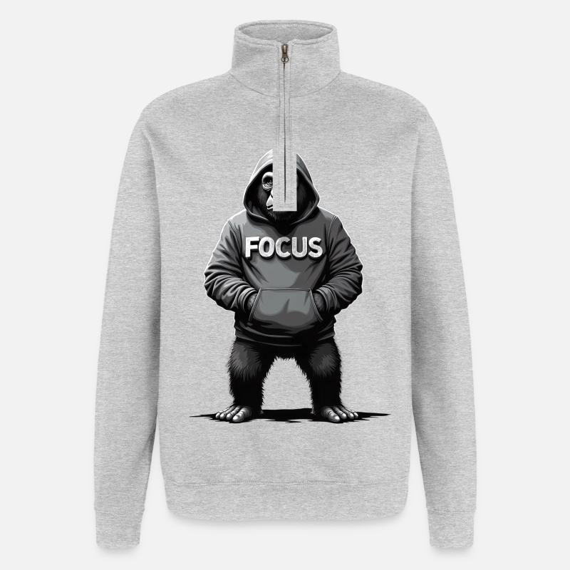 Concentration Gorille Effort Motivation - Sweat à zip 1/4 - gris chiné