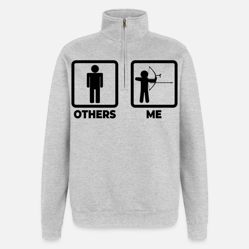 Lustiger Bogensportler - Quarter-Zip-Sweatshirt - Grau meliert